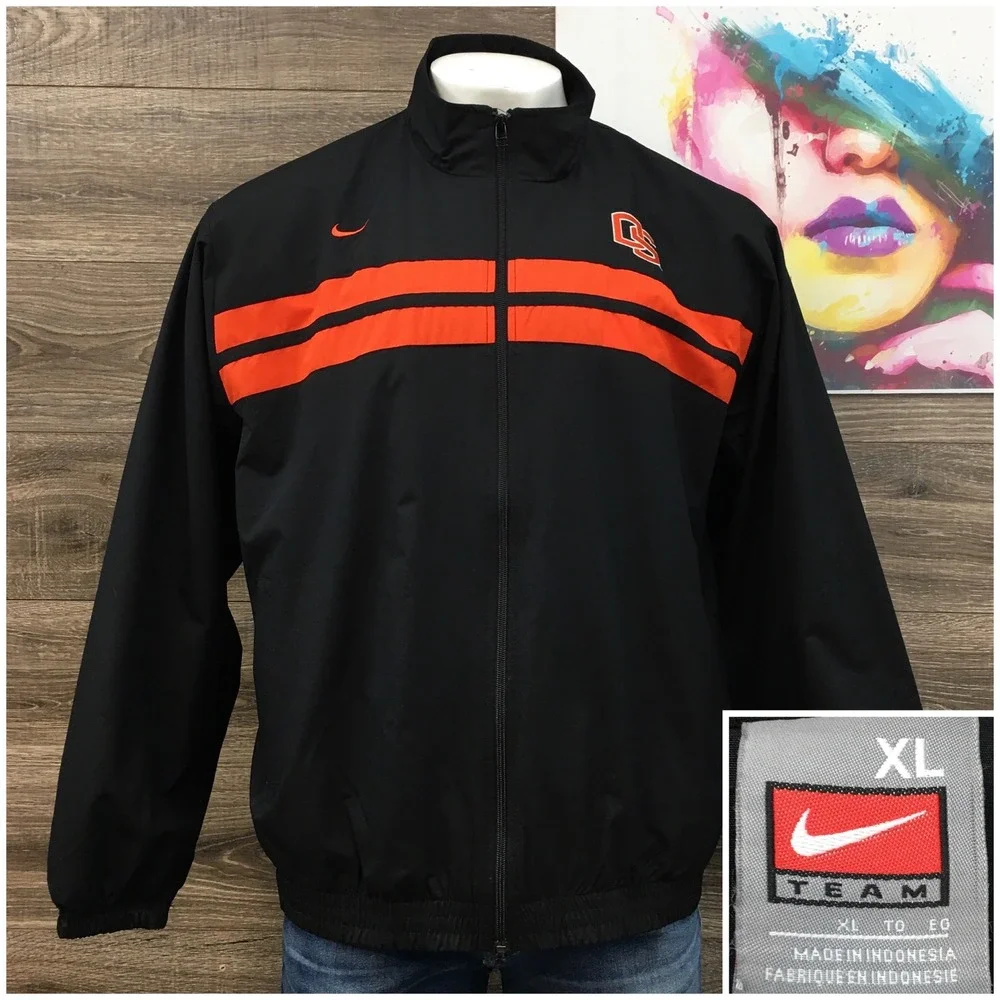 VINTAGE‎ Nike Mens Y2K XL Oregon State Beavers Windbreaker Jacket Black Full Zip